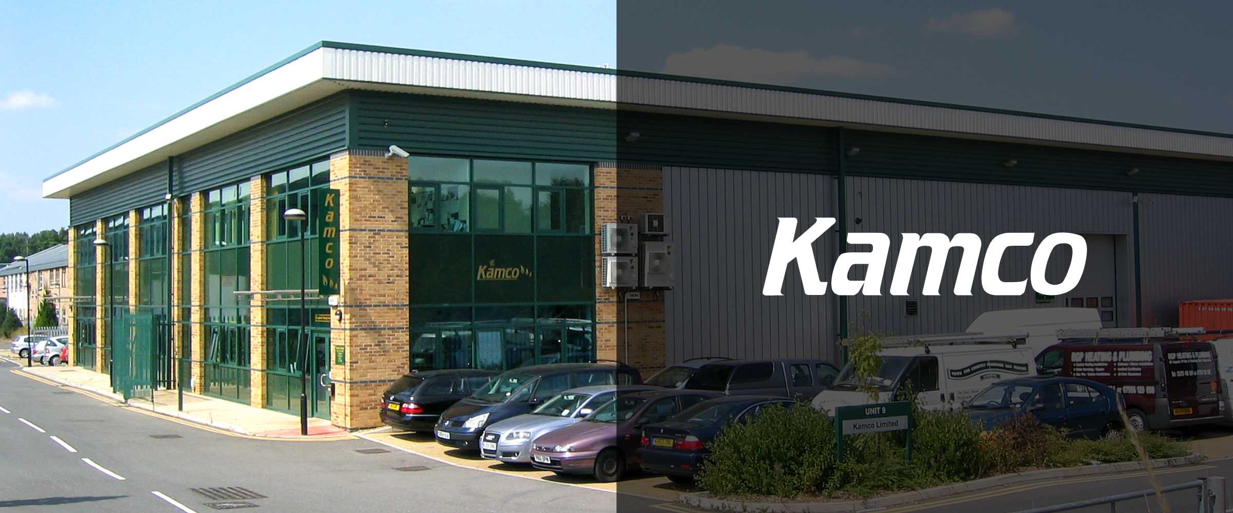 Kamco's HQ, a rectangular building with cars parked outside